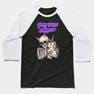 Glory to the Darkness Pastel Goth Skeleton Unicorn Baseball T-Shirt